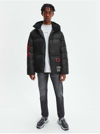 Černá pánská prošívaná zimní bunda s potiskem Calvin Klein Jeans