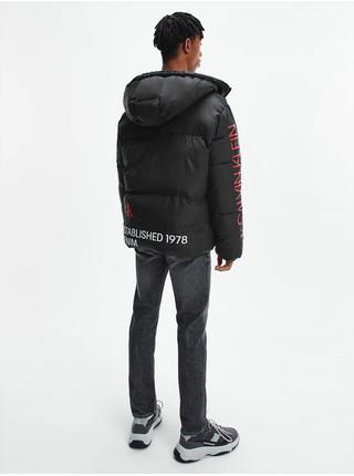 Černá pánská prošívaná zimní bunda s potiskem Calvin Klein Jeans