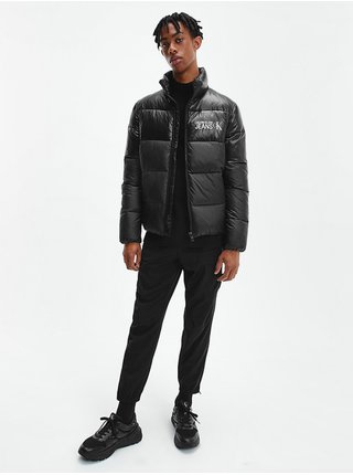 Čierne pánska lesklá zimná bunda s potlačou Calvin Klein