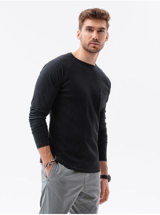 Černé pánské tričko s dlouhým rukávem bez potisku Ombre Clothing L137