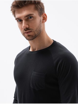 Černé pánské tričko s dlouhým rukávem bez potisku Ombre Clothing L137