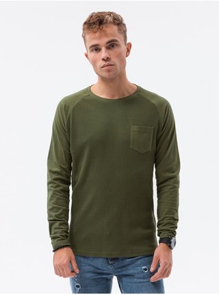Pánská tričko s dlouhým rukávem bez potisku L137 - olivová