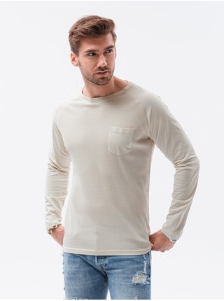 Krémové pánské tričko s dlouhým rukávem bez potisku Ombre Clothing L137