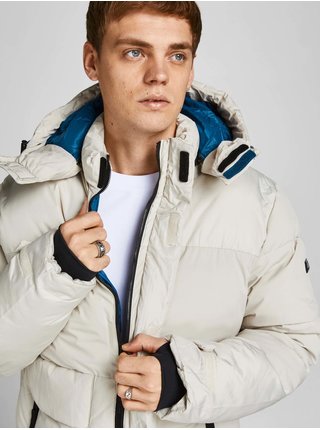 Krémová pánská prošívaná zimní bunda s kapucí Jack & Jones Pace