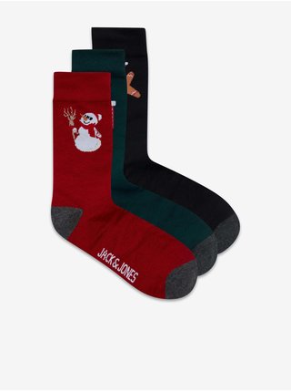Sada tří párů pánských vánočních ponožek v červené, zelené a černé barvě Jack & Jones Vixen