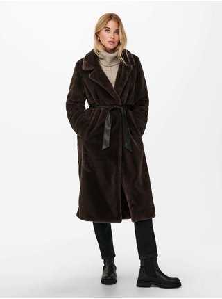 Tmavě hnědý dámský kabát z umělého kožíšku ONLY Benedicte