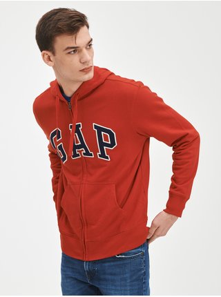 Červená pánská mikina na zip logo GAP