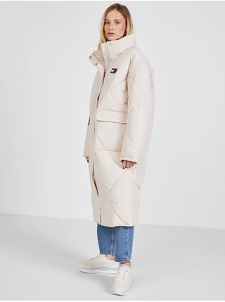 Krémový dámský prošívaný kabát Tommy Jeans Longline