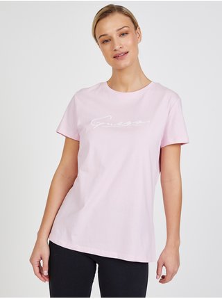 Světle růžové dámské tričko s potiskem Guess
