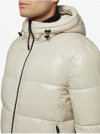 Krémová pánská prošívaná zimní bunda s kapucí Geox Sile