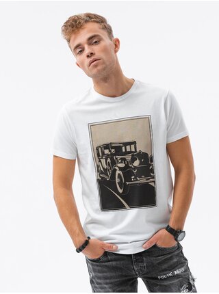 Bílé pánské tričko s potiskem Ombre Clothing S1434