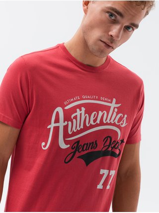 Červené pánské tričko s potiskem Ombre Clothing S1434