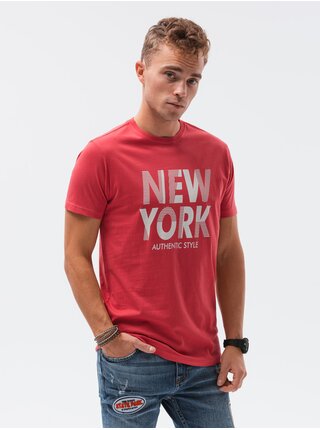 Červené pánské tričko s potiskem Ombre Clothing S1434