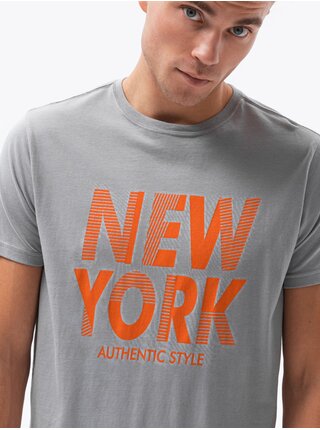 Šedé pánské tričko s potiskem Ombre Clothing S1434