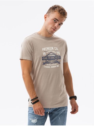 Béžové pánské tričko s potiskem Ombre Clothing S1434