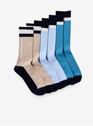 Sada tří párů pánských vzorovaných ponožek v béžové a modré barvě Scotch & Soda