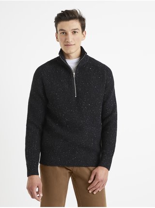 Čierny pánsky žíhaný sveter so stojačikom Celio