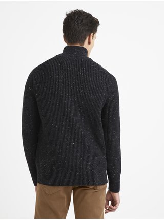 Čierny pánsky žíhaný sveter so stojačikom Celio