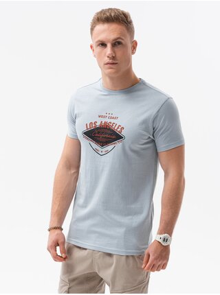 Světle modré pánské tričko s potiskem Ombre Clothing S1434