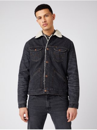 Černá pánská džínová bunda s umělým kožíškem Wrangler