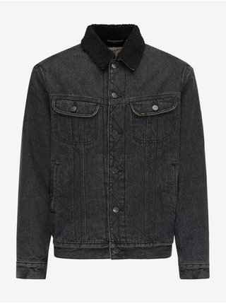 Černá pánská džínová bunda s umělým kožíškem Lee