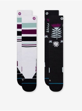 Sada dvou pánských vzorovaných ponožek v bílé a černé barvě s příměsí vlny Stance Monro 