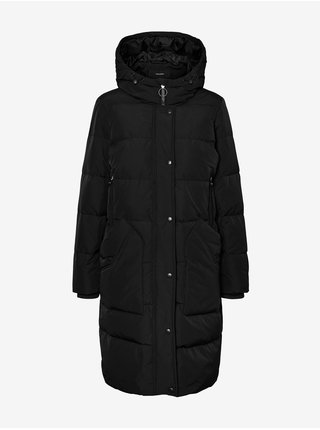 Čierny dámsky prešívaný zimný kabát s kapucou VERO MODA Estella