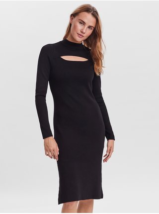 Čierne dámske svetrové šaty s priestrihmi VERO MODA Belina