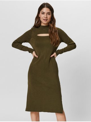 Khaki dámské svetrové šaty s průstřihy VERO MODA Belina