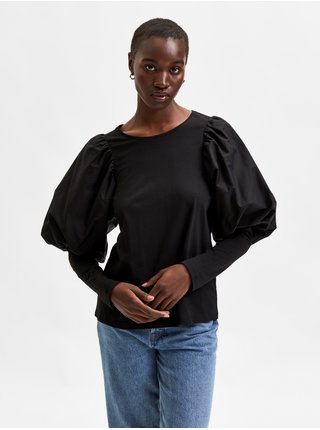 Černé dámské tričko s balonovými rukávy Selected Femme Adrianna