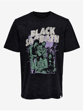 Čierne pánske vzorované tričko ONLY & SONS Black Sabbath