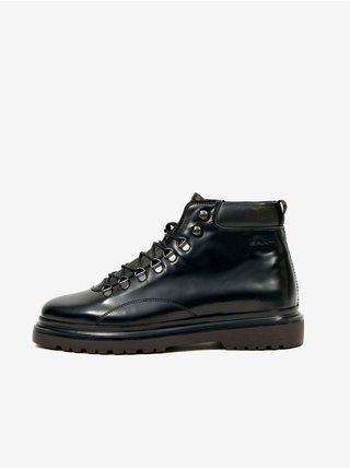 Černé pánské kožené kotníkové boty Gant    