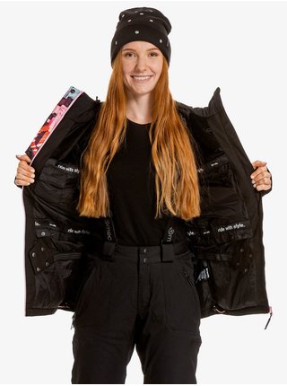 Vínovo-černá dámská vzorovaná voděodolná zimní bunda Meatfly Deborah