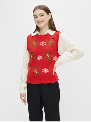 Červená dámská vánoční vesta Pieces Elfie