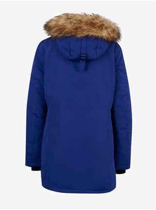 Modrá dámská parka s kapucí s umělým kožíškem Superdry Everest