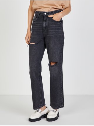 Černé dámské zkrácené flared fit džíny s potrhaným efektem TALLY WEiJL