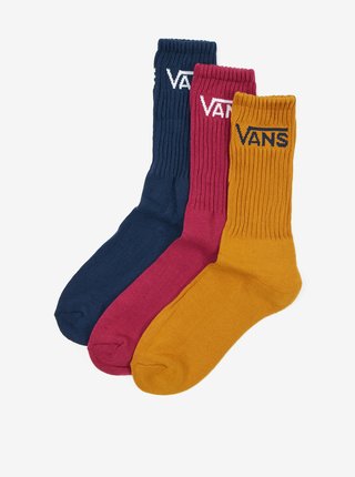 Sada troch párov unisex ponožiek v žltej, červenej a modrej farbe VANS Classic Crew
