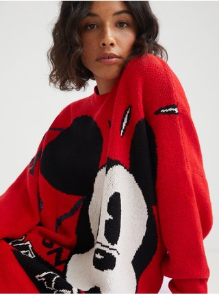 Červený dámsky sveter Desigual Mickey Mouse