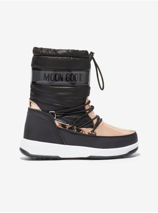 Čierne dievčenské snehule s detailmi v bronzovej farbe Moon Boot JR Girl Soft