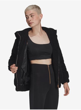 Čierna dámska bunda z umelého kožúšku adidas Originals