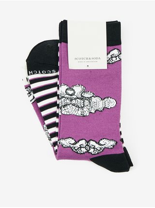 Sada dvou párů unisex ponožek v bílo-černé a fialové barvě Scotch & Soda