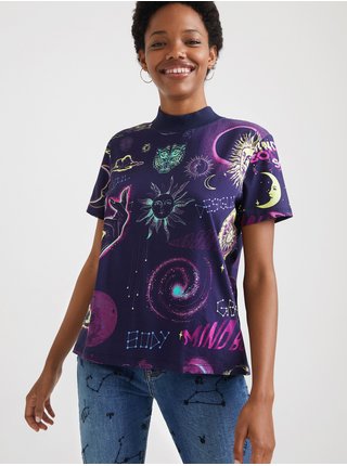Fialové dámske vzorované tričko Desigual Cosmos