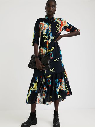Černé dámské květované košilové midi šaty Desigual Bruselas