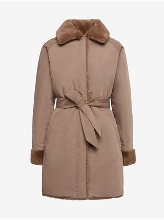 Hnědý dámský zimní kabát s umělým kožíškem Geox Kaula   