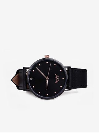 Černé dámské hodinky s koženým páskem Vuch Dakota