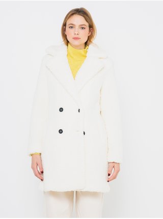 Bílý kabát z umělé kožešiny CAMAIEU