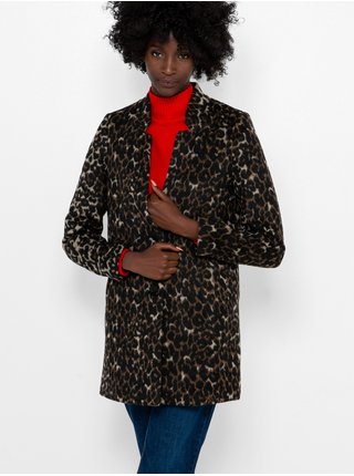 Hnedý krátky kabát s prímesou ľanu s gepardím vzorom CAMAIEU
