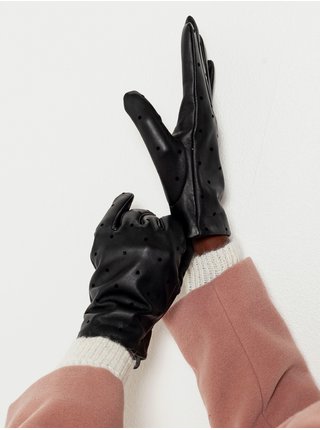 Černé kožené rukavice CAMAIEU