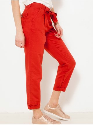 Červené zkrácené kalhoty s příměsí lnu CAMAIEU