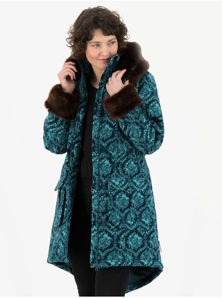 Tyrkysovo-petrolejový dámsky vzorovaný zimný kabát Blutsgeschwister Trot The Fox